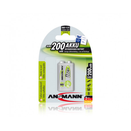 Rechargeable Battery 6HR61 (E-Block, R22, 6R61, 6F22) 8.4V 200mAh Ni-Mh ANSMANN