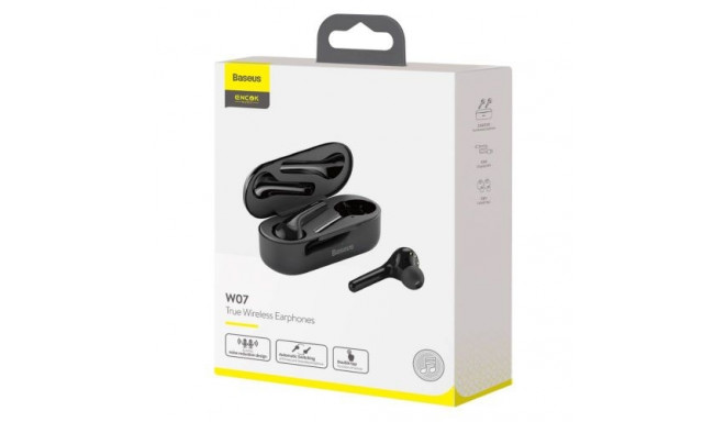 Baseus Earphone Bluetooth Encok W07 True Wireless Dual Mic BT 5.0 TWS Black (NGW07-01)