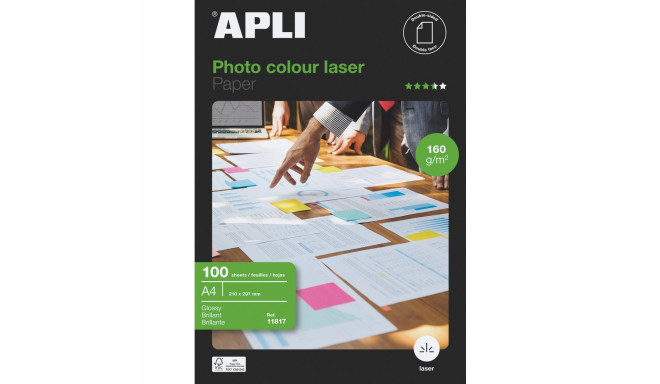 Fotopaber APLI A4 210x297 Laser Glossy 160g, 100 lehte pakis double sided/kahepoolne