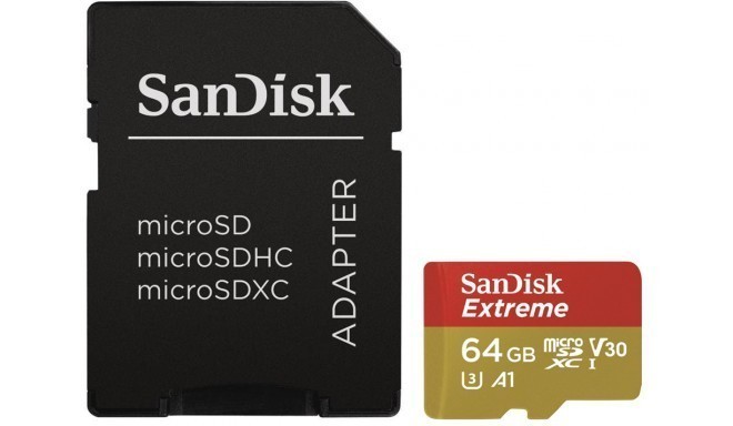 SanDisk atmiņas karte microSDXC 64GB Action Extreme A1 + adapteris