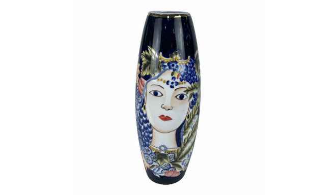 Vase DKD Home Decor 14 x 14 x 39 cm Face Porcelain Blue Multicolour