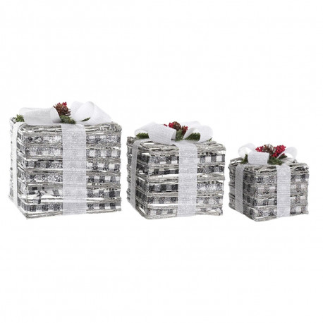 Dekoratiivsete karpide komplekt DKD Home Decor LED Valge Punane Roheline Hõbedane Metall Lumine 25 x