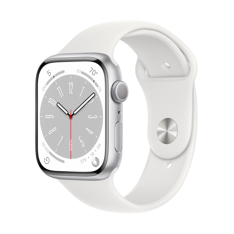Apple Watch 8 GPS 45mm Sport Band, silver/white (MP6N3EL/A)