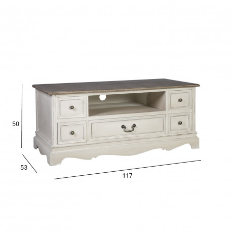 TV-laud SAMIRA NEW, 5-sahtliga, 117x53xH50cm, materjal: puit, värvus: antiikvalge/pruun