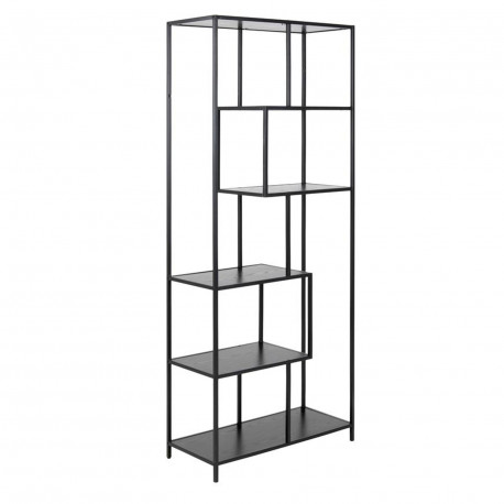 Riiul SEAFORD 77x35xH185cm, 5x, riiulid: must saare melamiin, raam: must metall