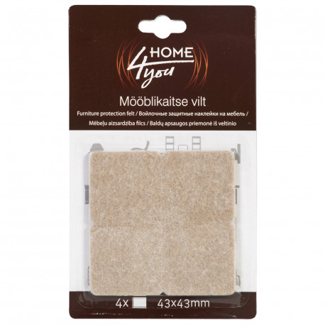 Mēbeļu aizsardzība filcs 43x43mm x 4gab, bēša