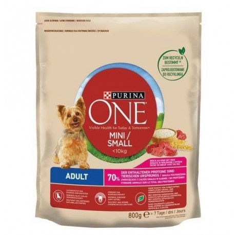 PURINA One Mini Adult veiseliha, riis – kuiv koeratoit – 800 g