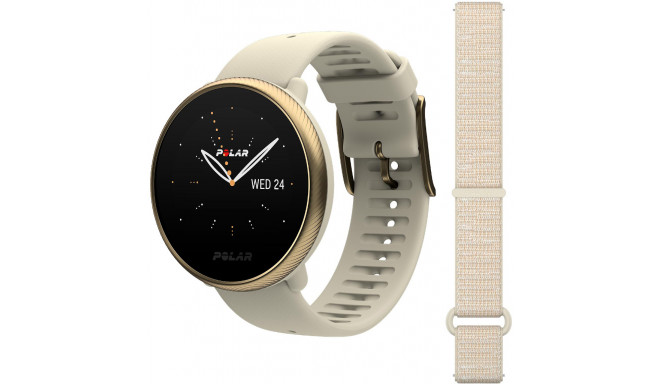 Polar Ignite 2 S-L, gold/champagne + Hook & Loop watch strap, cream