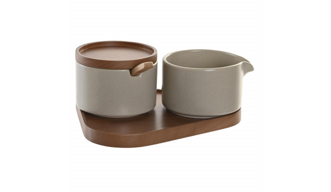 Sugar Bowl DKD Home Decor 19,5 x 18,5 x 7 cm Beige Brown Rubber wood 4 Pieces