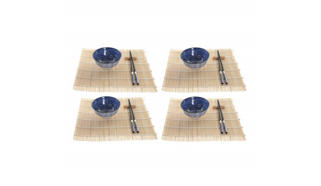 Sushi Set DKD Home Decor 14,5 x 14,5 x 31 cm Black Blue Stoneware Oriental (16 Pieces)