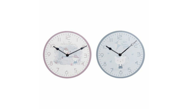 Wall Clock DKD Home Decor Blue Pink Wood Metal Plastic MDF Wood Children's Bird 24 x 3 x 24 cm (2 Un