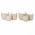 Basket set DKD Home Decor Natural Pink Green Fibre (2 pcs) (30 x 30 x 32 cm)