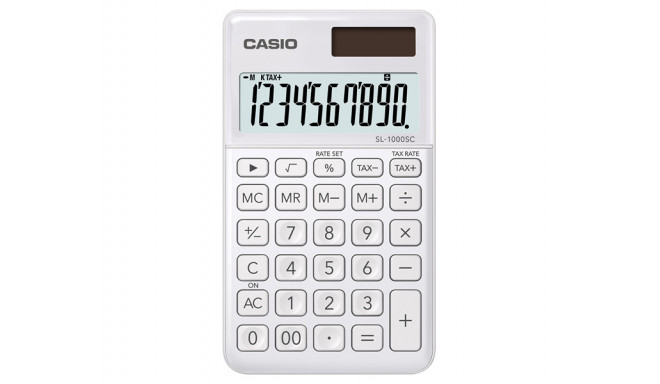 Taskukalkulaator Casio SL-1000SC-WE White/valge - 10 kohaline, tava- ja päikesepatarei, 55gr, 9x71x1