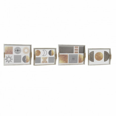 Set of trays DKD Home Decor White Black Golden MDF Wood 40 x 30 x 6 cm (2 Units)