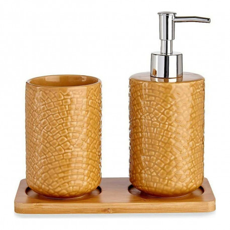 Bath Set Berilo PLH03242-3 PLH03242-3 Camel Bamboo polypropylene ABS Stoneware Squares 9 x 18,5 x 20