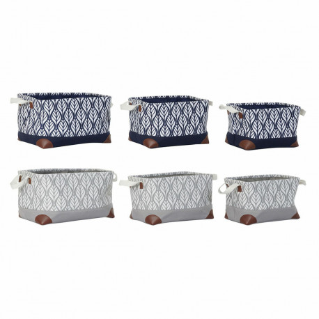 Multi-purpose basket DKD Home Decor White Brown Grey Navy Blue Leaf of a plant Boho 40 x 30 x 24 cm