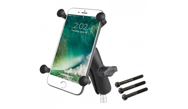 RAM Mounts X-Grip suur telefonihoidik mootorratta lenksuklambriga.