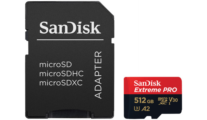 Sandisk mälukaart microSDXC 512GB Extreme Pro + adapter
