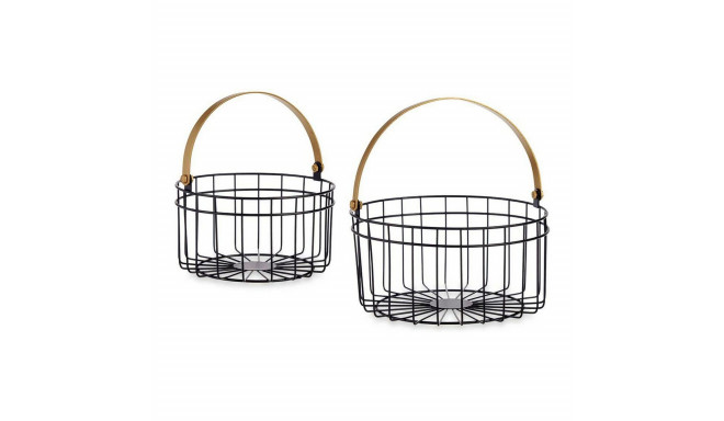 Basket Black Golden Metal 25 x 27 x 25 cm (2 pcs)