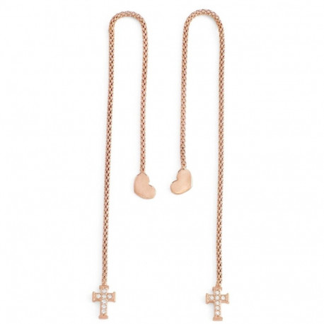 Naiste Kõrvarõngad Amen CUORE CROCE CRISTALLI ROSE GOLD Sterlinghõbe 925