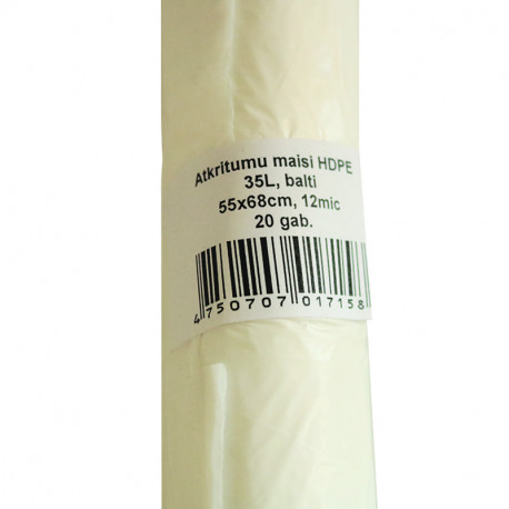 Prügikotid, 35 L, 20 vnt, HDPE, 12 mic, valge