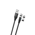 TelForceOne kaabel USB - Lightning + USB-C + microUSB 1m 2A, must (MXUC-02)
