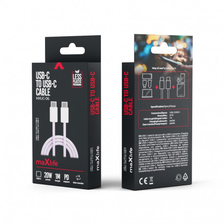 Maxlife MXUC-06 cable USB-C - USB-C 1,0 m 20W purple nylon