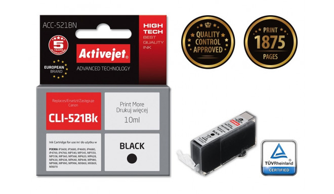 Activejet ACC-521BN tindikassett (asendus Canon CLI-521Bk; Supreme; 10 ml; must)