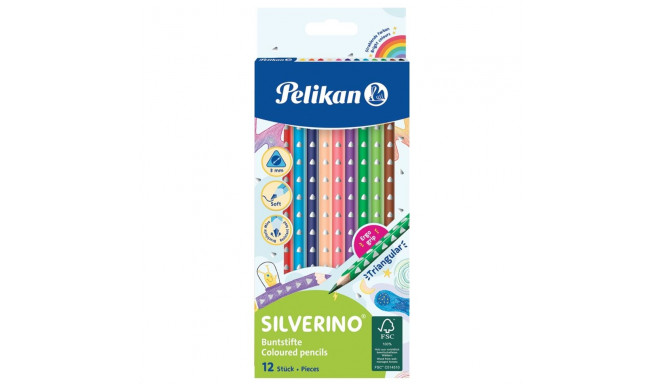 Pelikan Карандаши цветные, Silverino, трехгранные, SOFT тонкий, 12 цветов