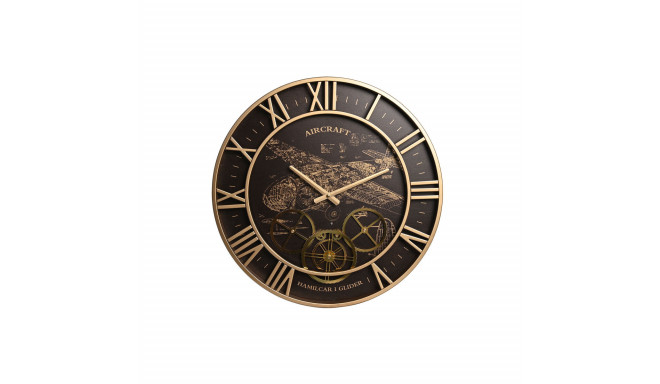 Настенное часы DKD Home Decor Самолет Стеклянный Позолоченный Железо Темно-коричневый (52 x 5 x 52 c