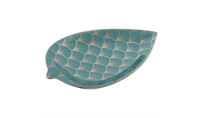 Centerpiece DKD Home Decor 27,5 x 16 x 3 cm Turquoise Oriental Chromed Leaf of a plant