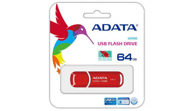 Adata mälupulk 64GB USB 3.1, punane (AUV150-64G-RRD)