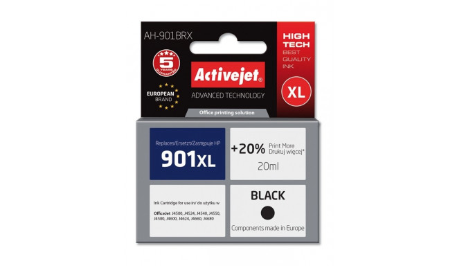 Activejet AH-901BRX tindikassett (asendus HP 901XL CC654AE; premium; 20 ml; must)