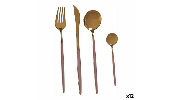 Cutlery Set Kinvara BST-CT022 Pink Golden Stainless steel 16 x 5 x 24,5 cm (12 Units)