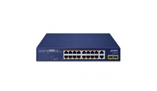 16-Port 10/100/1000T 802.3at PoE + 2-Port 10/100/1000T + 2-Port 1000X SFP Unmanaged Gigabit Ethernet