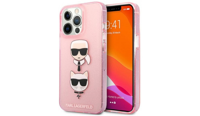 Karl Lagerfeld защитный чехол Glitter Karl & Choupette Head Apple iPhone 13 Pro, розовый