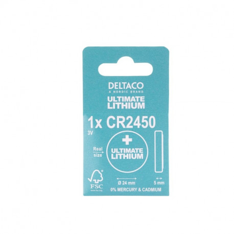 Batteries DELTACO Ultimate Lithium, 3V, CR2450 button cell, 1-pc / ULT-CR2450-1P