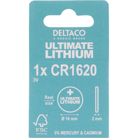 Ultimate Lithium batterie DELTACO 3V, CR1620 button cell, 1-pack / ULT-CR1620-1P