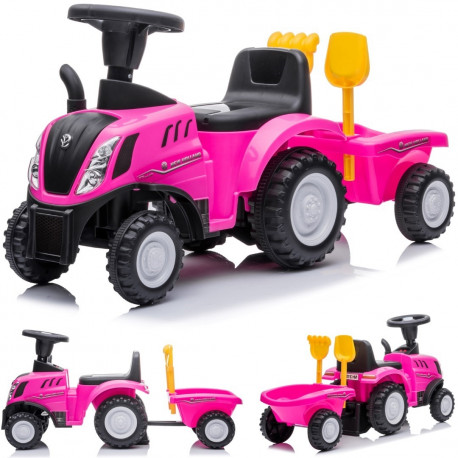 Jeździk pchacz chodzik traktor z przyczepą New Holland różowy