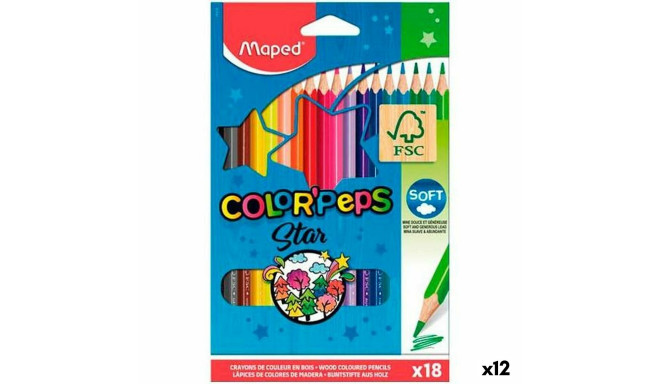 Krāsainie zīmuļi Maped Color' Peps Star Daudzkrāsains 18 Daudzums (12 gb.)