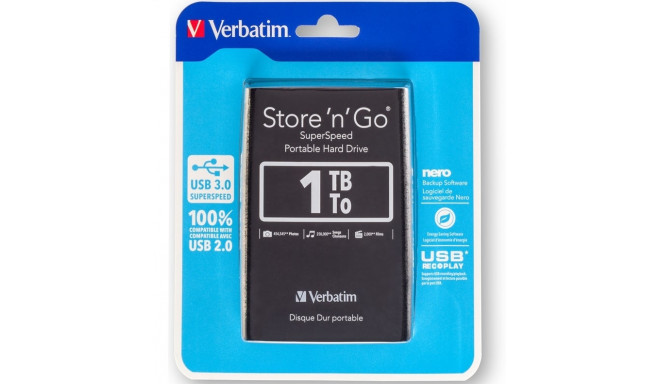 VERBATIM EXTERNAL HDD 1TB 2,5 USB 3.0 BLACK 53023