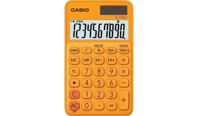 Taskukalkulaator Casio SL-310UC Orange/oranž - 10 kohaline, tava- ja päikesepatarei, 50gr, 8x70x118m