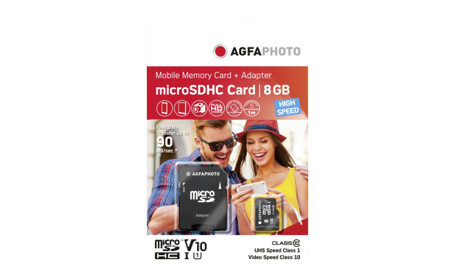 AgfaPhoto mälukaart microSDHC 8GB UHS-I High Speed Class 10 U1 + adapter