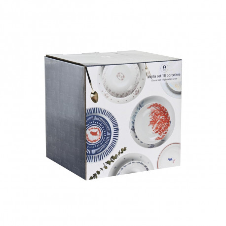 Dinnerware Set DKD Home Decor Porcelain Red Blue White 27 x 27 x 3 cm 18 Pieces