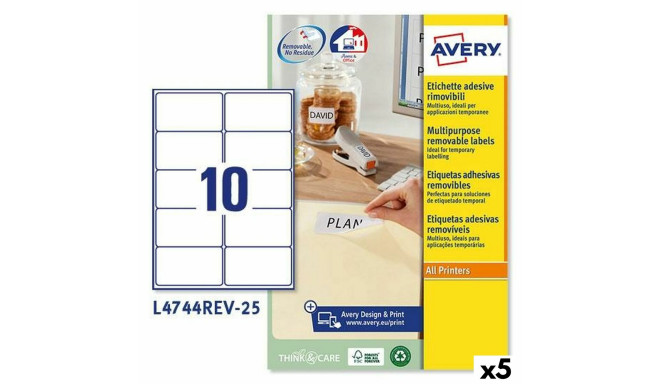 Printera birkas Avery L4744REV Balts 25 Loksnes 96 x 50,8 mm (5 gb.)