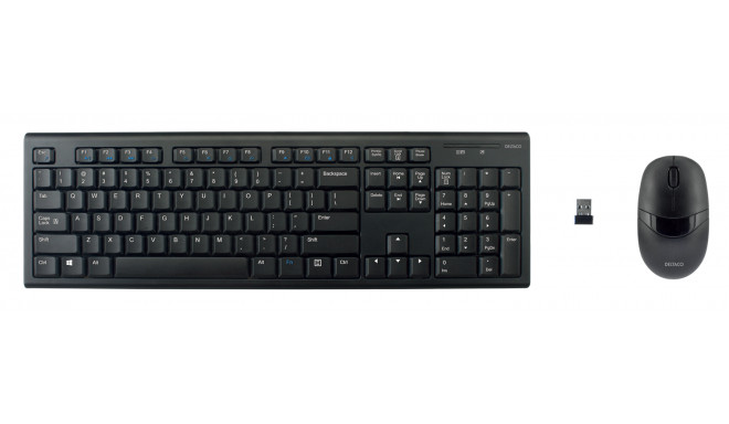 Wireless keyboard and mouse DELTACO 105 keys, US layout, 2.4GHz USB nano receiver, black / TB-114-US