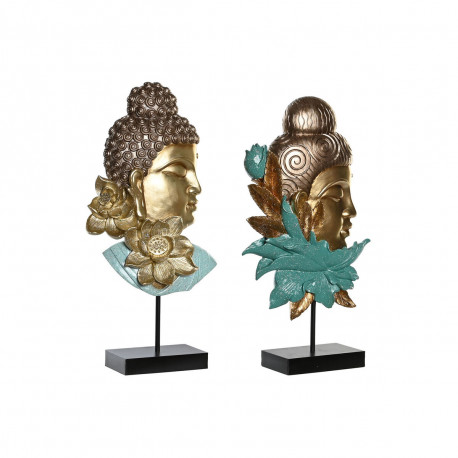 Dekoratīvās figūriņas DKD Home Decor 22 x 8 x 42,5 cm Melns Bronza Buda Tirkīzs Austrumniecisks (2 g