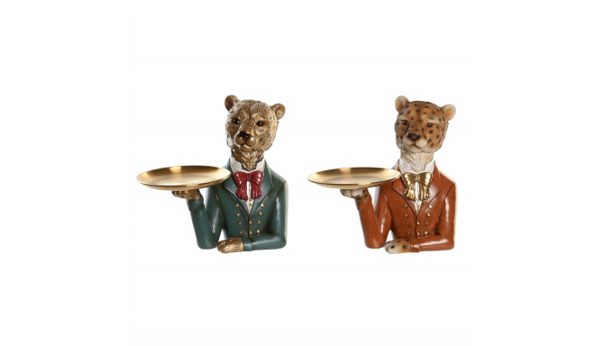 Decorative Figure DKD Home Decor 17,5 x 11 x 23,5 cm Blue Golden Brown Leopard Colonial (2 Units)