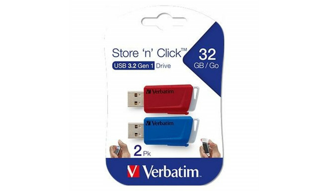 Pendrive Verbatim Store 'n' Click 2 Pieces Blue Multicolour 32 GB