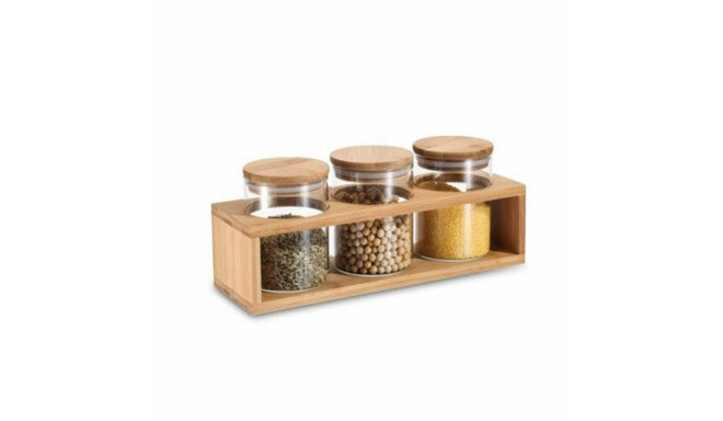 3 Tubs DKD Home Decor 31 x 11 x 11,5 cm Natural Bamboo Borosilicate Glass